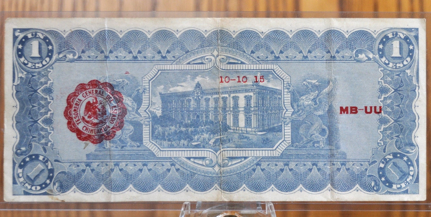 Mexico 1915 1 Peso Chihuahua Revolution 1 Peso Banknote - XF Grade / Condition - One Peso Mexico 1915, Old Mexican Paper Money