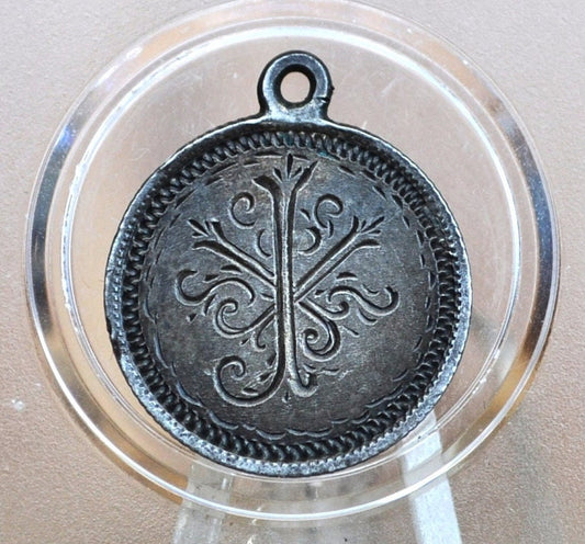 Genuine Antique Love Token J - Made From an 1800s Canadian Silver Dime - Beautiful Scroll Work, 1800s Love Token Sterling