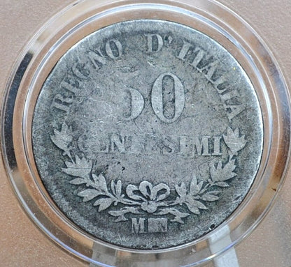 1863 Italian 50 Centesimi - Silver - 1863 50 Cent Coin Italy - Vittorio Emanuele II - Italian Silver Coin