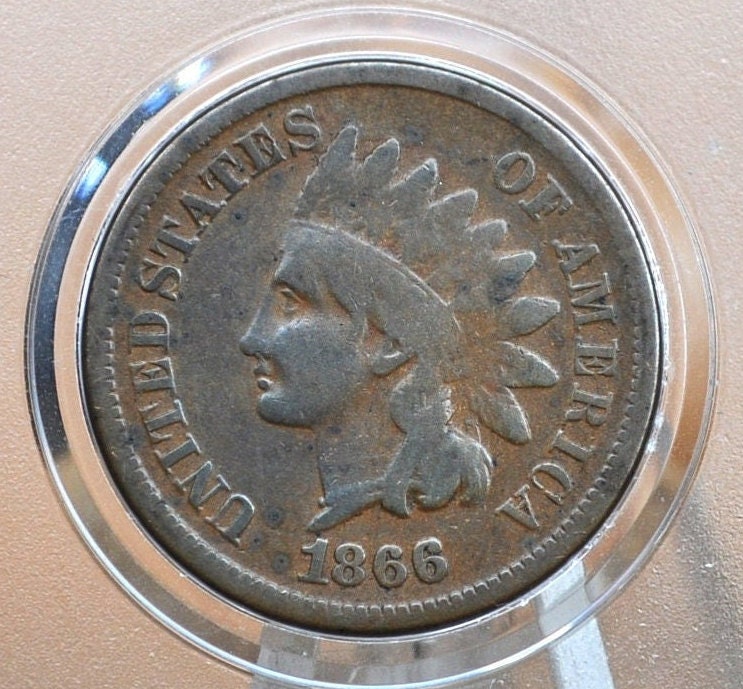 1866 Indian Head Penny - XF (Extremely Fine) Grade / Condition - Key Date - Indian Head Cent 1866 US One Cent - Tougher Date to Find