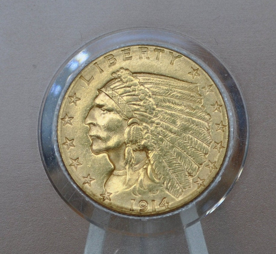 1914-D 2.5 Dollar Gold Coin - Choice AU, Lustrous Coin - 1914D Quarter Eagle Gold 1914D Indian Head Gold, Affordable Price, Historic Coin