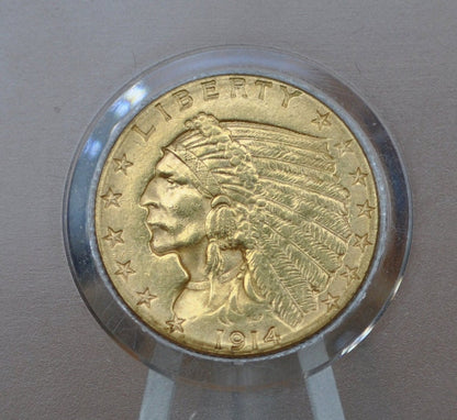 1914-D 2.5 Dollar Gold Coin - Choice AU, Lustrous Coin - 1914D Quarter Eagle Gold 1914D Indian Head Gold, Affordable Price, Historic Coin