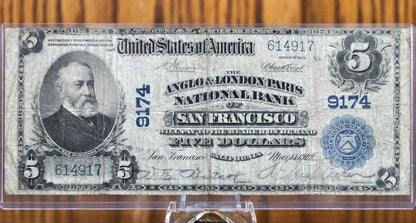 1902 Series 5 Dollar National Currency Note Fr#600, S-1311 - F (Fine) - The Anglo & London National Bank of San Francisco CA, Charter#9174