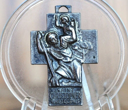 Antique Sterling Silver St. Christopher Pendent - Catholic Safe Journey Token Silver - St. Christopher Protect Us - Silver Pendent
