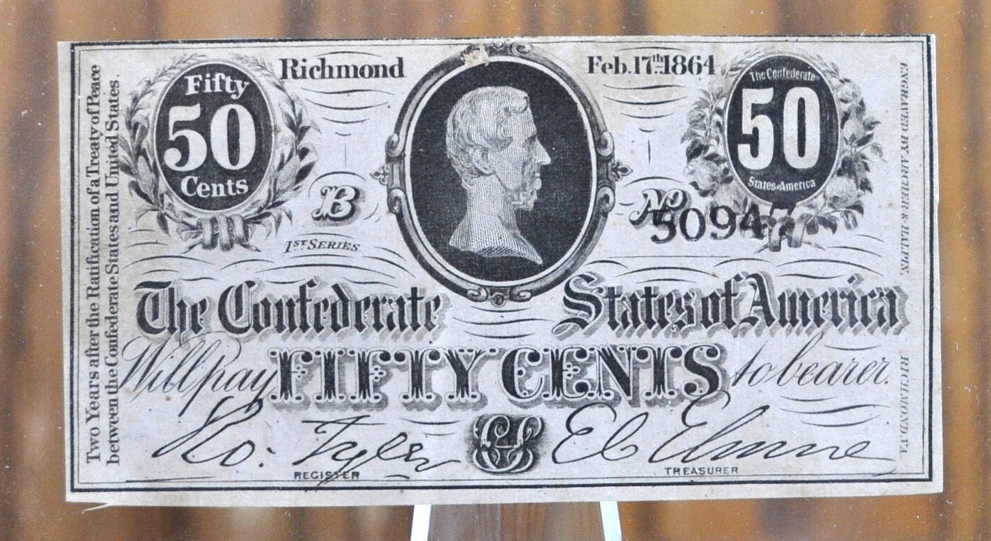 1864 50 Cent Fractional Currency - AU (About Uncirculated) Grade/Condition - Confederate Fractional Note Fifty Cent Jefferson Davis Type