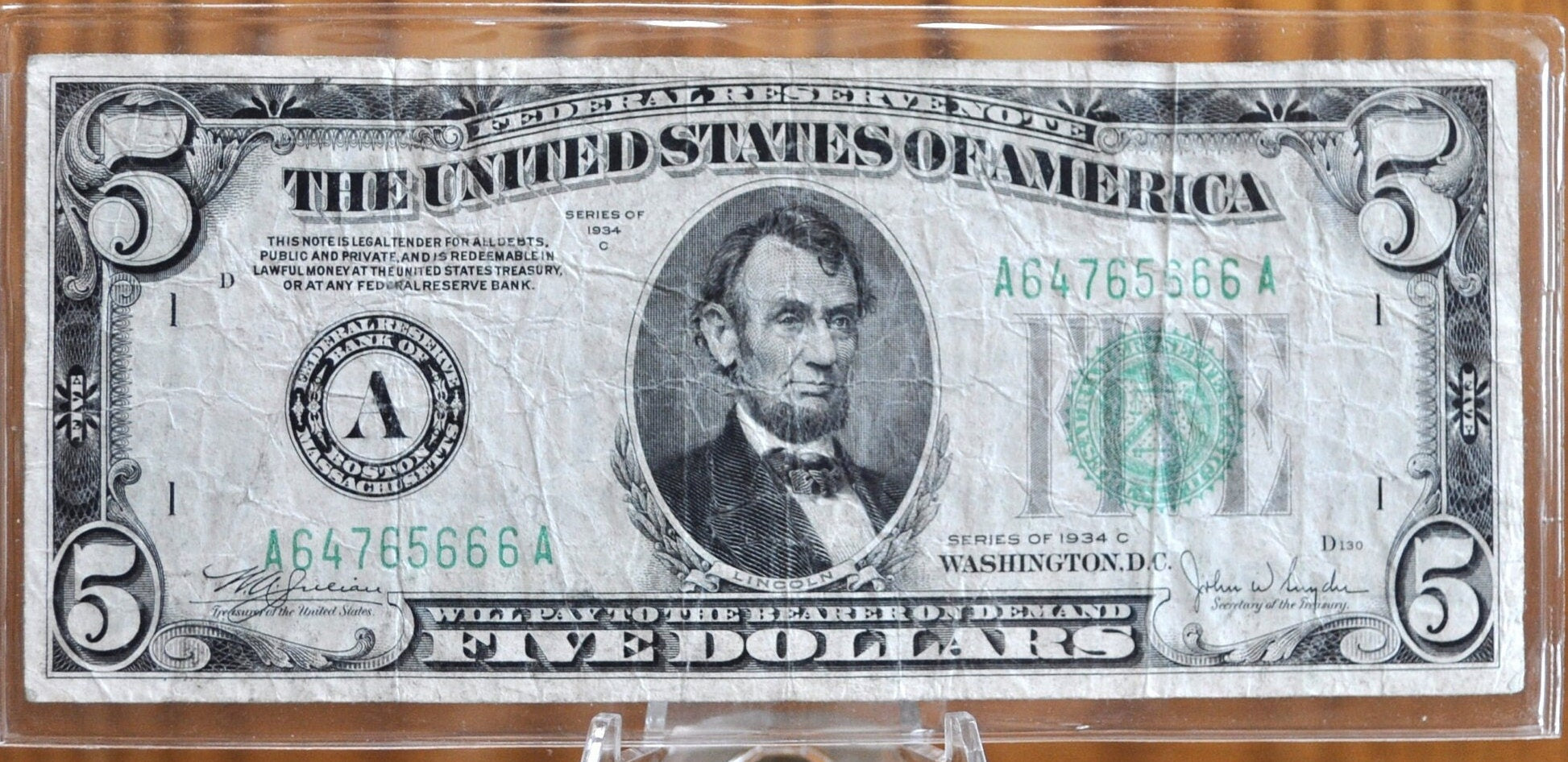 1934 5 Dollar Federal Reserve Note Green Seal - Choose by Grade / Series - 1934 Five Dollar Bill 1934 Fr1957A / Fr#1955-A