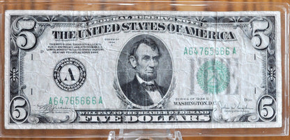 1934 5 Dollar Federal Reserve Note Green Seal - Choose by Grade / Series - 1934 Five Dollar Bill 1934 Fr1957A / Fr#1955-A
