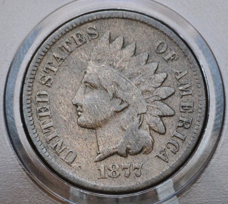 1877 Indian Head Penny - Fine - Very Rare, The Key Date, Perfect for Collections - Indian Head Cent 1877 US 1 Penny - F12 Grade/Condition