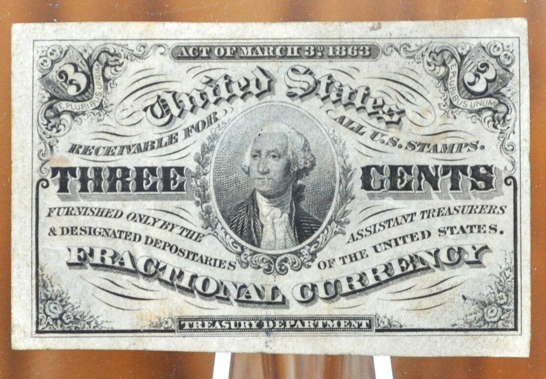 1863 3 Cent Fractional Currency - Choose by Grade / Condition - 3rd Issue Fractional Note Three Cent - Washington Fr1257 / Fr#1227