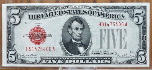 1928 5 Dollar Us Note Red Seal - Choose By Grade / Condition - 1928 Five Dollar Bill Red Seal 1928 Legal Tender Note Fr#1525-Fr1531