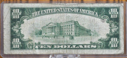 1934 10 Dollar Silver Certificate - F/VF (Fine-Very Fine) Grade / Condition - Blue Seal 1934 Ten Dollar Silver Cert - Fr#1701, Fr1701