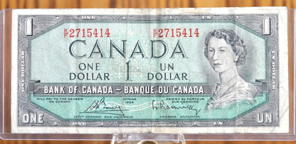 1954 Canadian 1 Dollar Banknote - Circulated - Great Condition - One Dollar Canada 1954