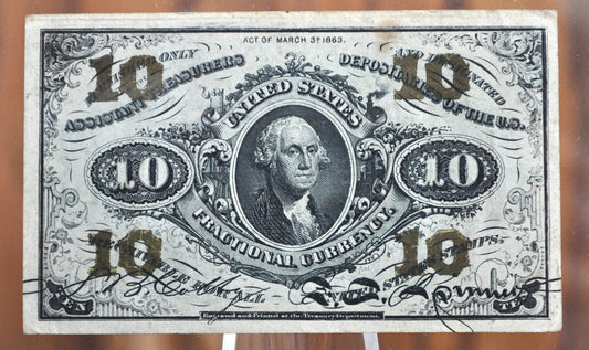 3rd Issue 10 Cent Fractional Note Fr#1255 - AU - Third Issue Ten Cent Note Fr1255, Authentic, High Grade