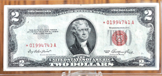 1953 STAR NOTE Unc. Red Seal 2 Dollar Star Note - Uncirculated - 1953 Two Dollar U.S. Star Note 1953 Star Note Fr#1509* 2 Dollar Red