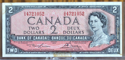 1954 Canadian 2 Dollar Banknote - AU (About Uncirculated) - 1954 Canadian Two Dollar Banknote 1954 - Crisp Notes Canada 2 Dollar Bill 1954