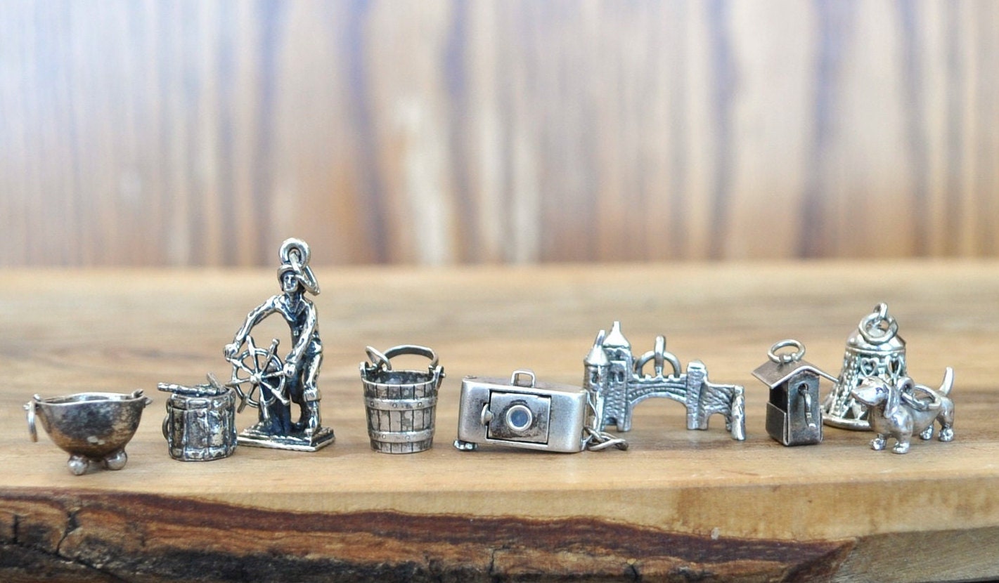 Vintage Sterling Silver Charms! Choice of Charm! Bracelet Charms, Travel Charms, Working Charms, Baseball, Stein, Eifel Tower, + many more!