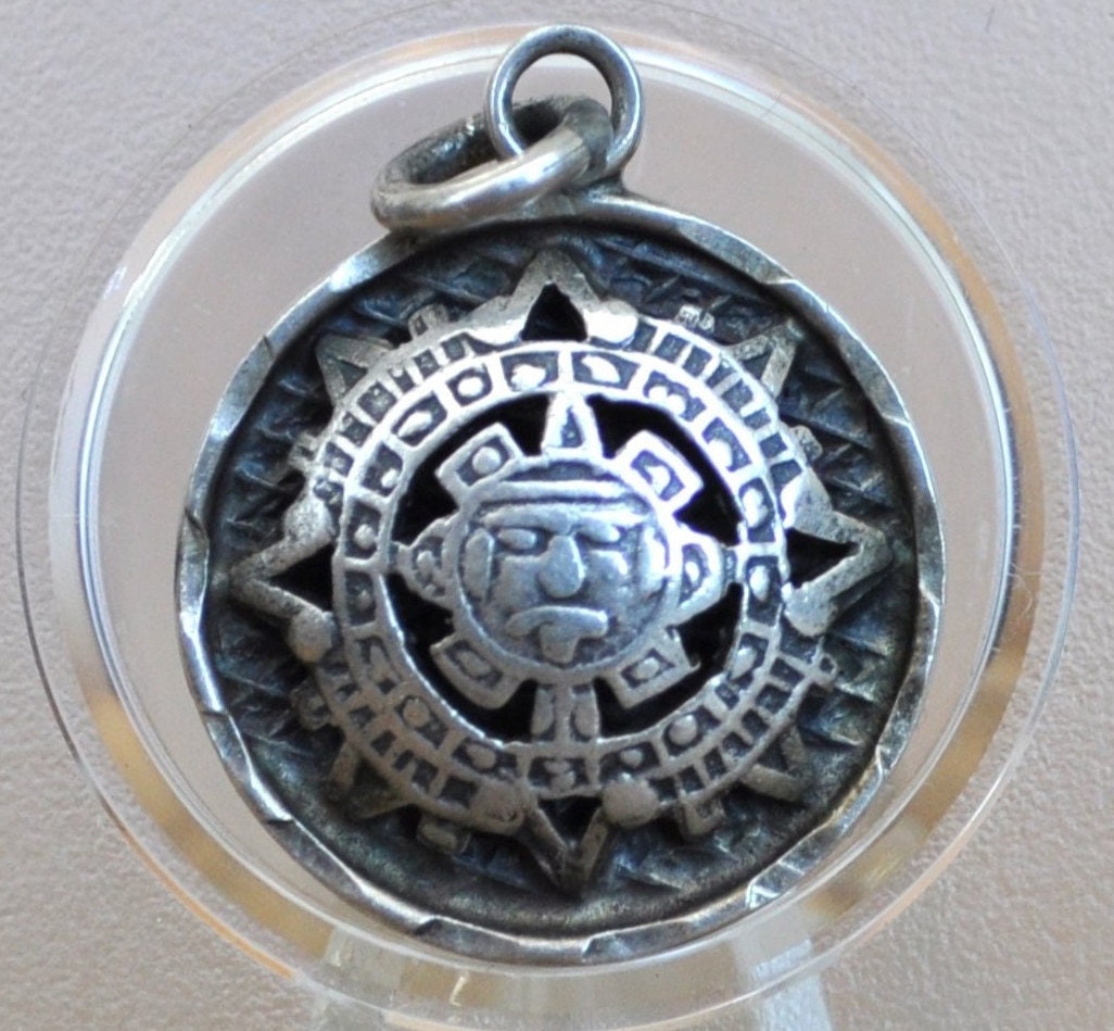 Vintage Sterling Silver Mayan Calendar Charm! Silver Bracelet Charm, Could also be used as a pendant - Super Cool Design