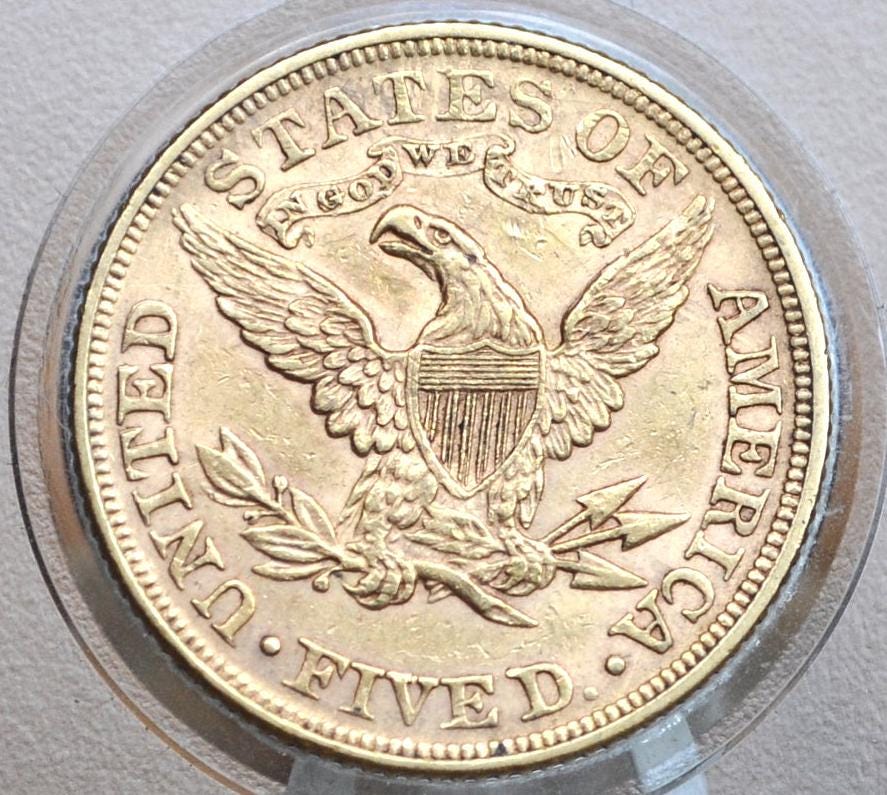 1893 Liberty Head 5 Dollar Gold Coin, 1893 Half Eagle - AU Grade/Condition - Five Dollar Gold 1893, Historic Gold Coin, Competitively Priced