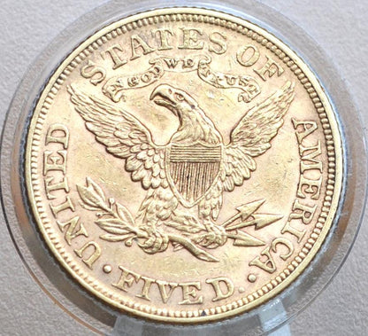 1893 Liberty Head 5 Dollar Gold Coin, 1893 Half Eagle - AU Grade/Condition - Five Dollar Gold 1893, Historic Gold Coin, Competitively Priced