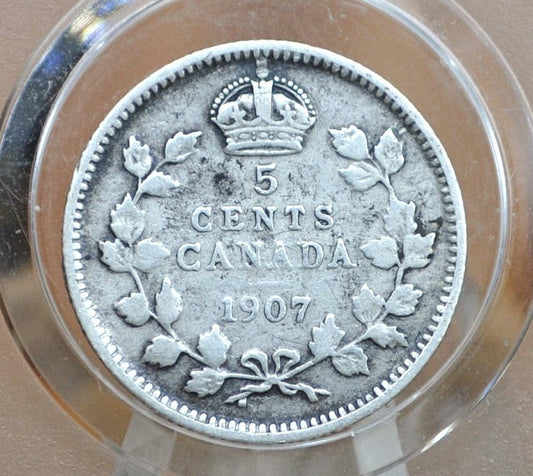 1907 Canadian Silver 5 Cent Coin - VF (Very Fine) Condition - King George - Canada 5 Cent Sterling Silver 1907 H Canada