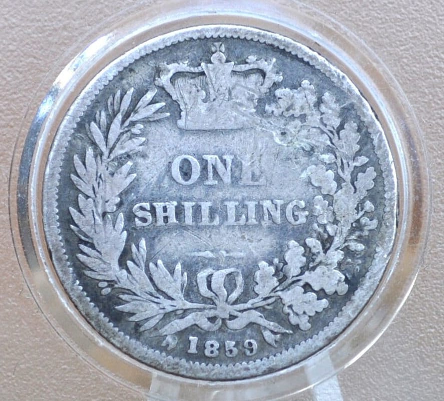 1859 Great Britain Silver 1 Shilling UK One Shilling 1859 - VG Very Good Grade - Queen Victoria - 1 Shilling 1859 Silver - Silver Shilling