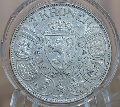 1917 Norway Silver 2 Kroner - Low Mintage, Only 378,000 made - Great Condition / Detail - Norwegian 2K 1917 Silver