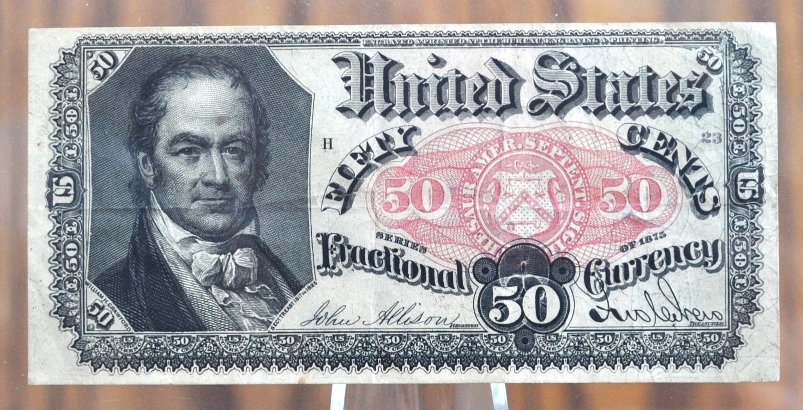Fifth Issue 50 Cent Fractional Note 1875 - VF (Very Fine) Grade / Condition - 5th Issue Fifty Cent Note Fractional Note Fr1381, Authentic