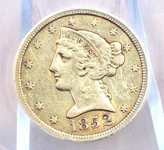 1852 Liberty Head 5 Dollar Gold Coin, 1852 Half Eagle - XF45 Details, ANACS - Five Dollar 1852, Historic Gold Coin, Competitively Priced
