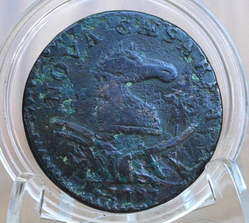 1787 New Jersey Copper - Great Detail, Corrosion, Low Price - Rare US Coin 1 Cent 1787 Colonial Issue Cent, NJ Copper Horse's Head with Plow
