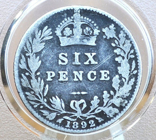 1892 Sixpence Great Britain - Great Condition, Silver - Queen Victoria - Sterling Silver 6 Pence - 1892 Six pence 1892 6 Pence