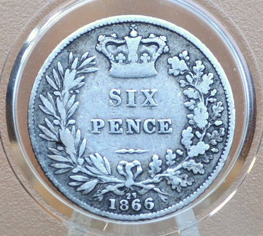 1866 Sixpence Great Britain Die 23 - Great Condition, Silver - Queen Victoria Young Head - Sterling Silver 6 Pence 1866 Six pence 1866