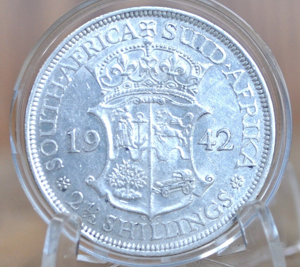 1942 South Africa 2 1/2 Shillings - Great Condition, AU, Luster - 80% Silver -Two and a Half Shilling Coin 1942 UK Issue South Africa