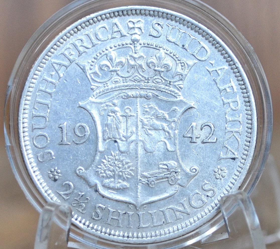 1942 South Africa 2 1/2 Shillings - Great Condition, AU, Luster - 80% Silver -Two and a Half Shilling Coin 1942 UK Issue South Africa