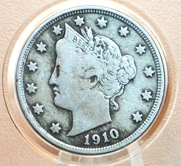1910 V Nickel - 1910 Liberty Head Nickel - VG-VF (Very Good to Very Fine) Choose by Grade - Liberty Nickel - Collectible, Great for Jewelry