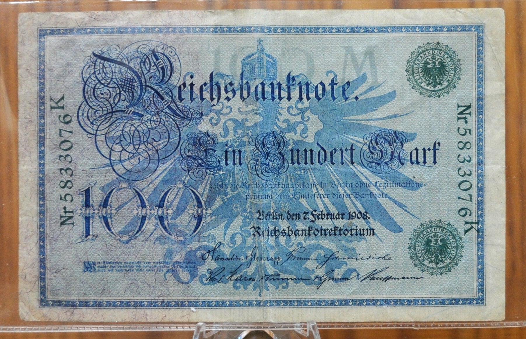 1908 100 Mark German Paper Note - Reichsbanknote - Great Condition, Beautiful Design - One Hundred Mark Note 1908