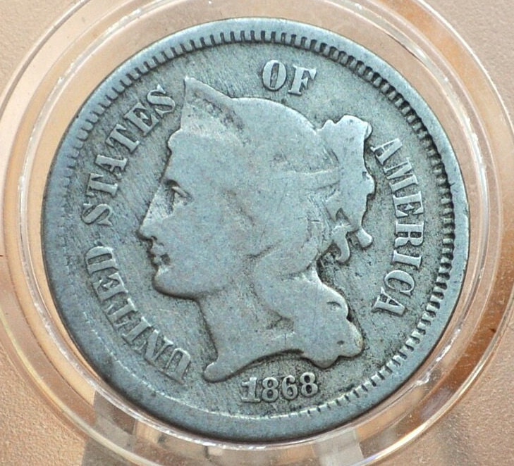 1868 Three Cent "Nickel" US Coin - Choose by Grade / Condition - Civil War Era Coin - 3 Cent Coin 1868 - 3 Cent US Coin