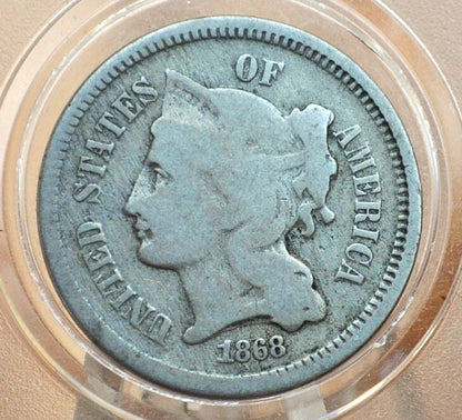1868 Three Cent "Nickel" US Coin - Choose by Grade / Condition - Civil War Era Coin - 3 Cent Coin 1868 - 3 Cent US Coin