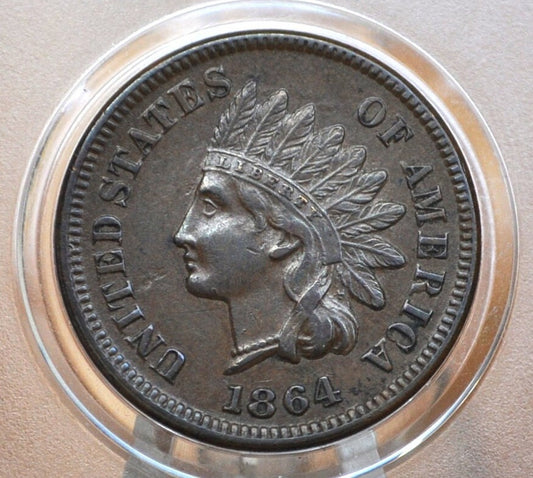 1864-L Indian Head Penny Bronze - About Uncirculated (AU50+) Grade / Condition - 1864 L Cent - Bronze Variety, L - Rare Variety