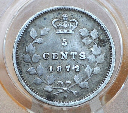 1872 Canadian Silver 5 Cent Coin - VF (Very Fine) Grade - Queen Victoria Canada 5 Cent Sterling Silver 1872