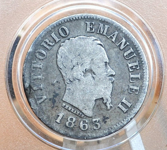 1863 Italian 50 Centesimi - Silver - 1863 50 Cent Coin Italy - Vittorio Emanuele II - Italian Silver Coin