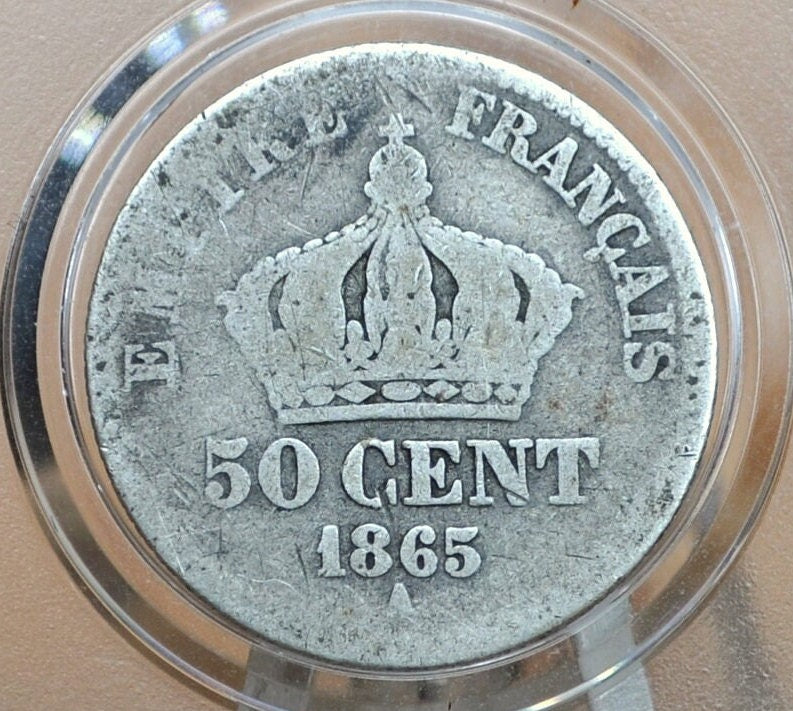 1865 French 50 Centimes Coin - Silver 50 Centimes - Napoleon III France Silver Fifty Centimes - 50 Centimes France 1865A - Napoleon the 3rd