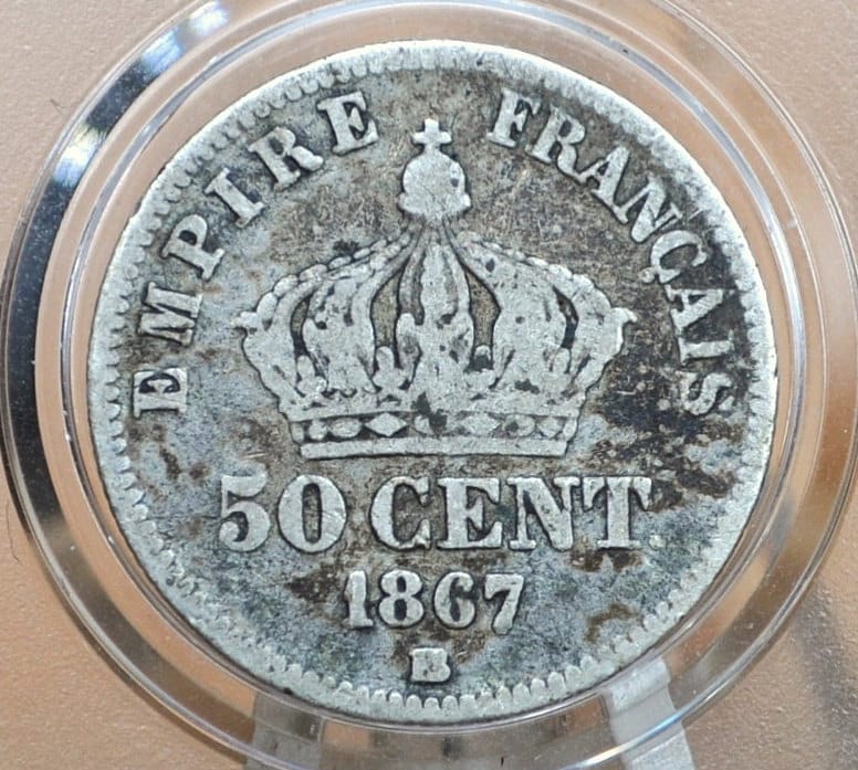 1867 French 50 Centimes BB Mint Mark, Strasbourg Mint - Silver - Napoleon III France Fifty Centimes 1867BB - Napoleon the 3rd, Rarer Mint