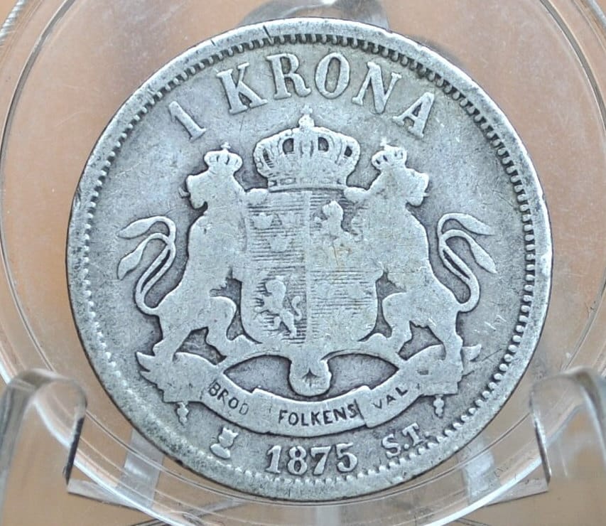 1875 1 Krona Sweden Silver - Swedish One Krona 1875 - King Oscar II - 80% Silver