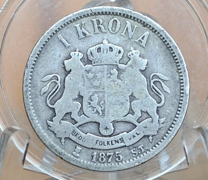 1875 1 Krona Sweden Silver - Swedish One Krona 1875 - King Oscar II - 80% Silver