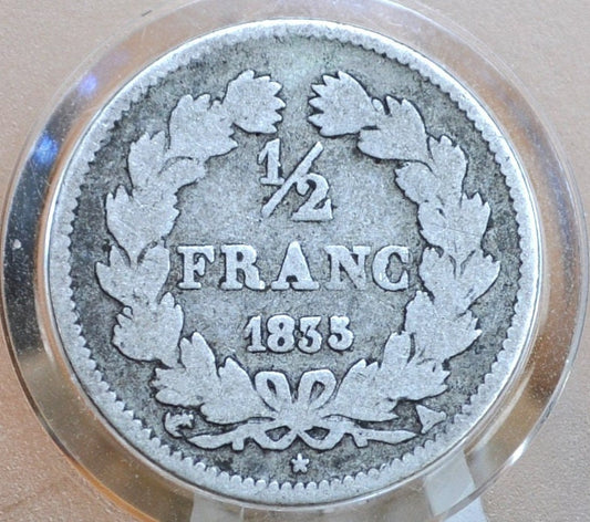 1835 French 1/2 Franc Coin Silver, Low Mintage / Rarer Coin - Louis Phillipe France Silver Half Franc 1835