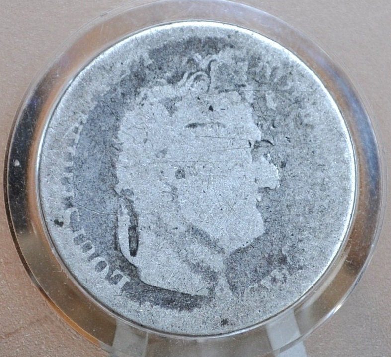 1835 French 1/2 Franc Coin Silver, Low Mintage / Rarer Coin - Louis Phillipe France Silver Half Franc 1835
