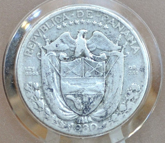 Rarer 1930 Panama 1/10 Balboa - Great Condition - Silver Tenth Balboa Coin 1930 Panama, Only 500,000 Made