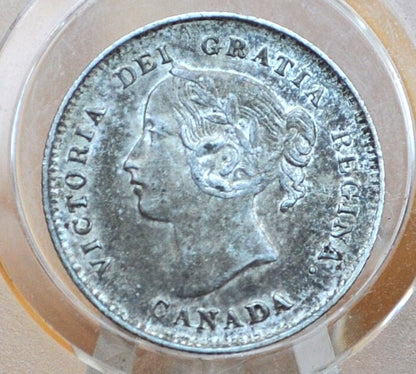 1896 Canadian Silver 5 Cent Coin - AU (About Uncirculated) - Queen Victoria - Canada 5 Cent Sterling Silver 1896 Canada