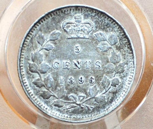1896 Canadian Silver 5 Cent Coin - AU (About Uncirculated) - Queen Victoria - Canada 5 Cent Sterling Silver 1896 Canada