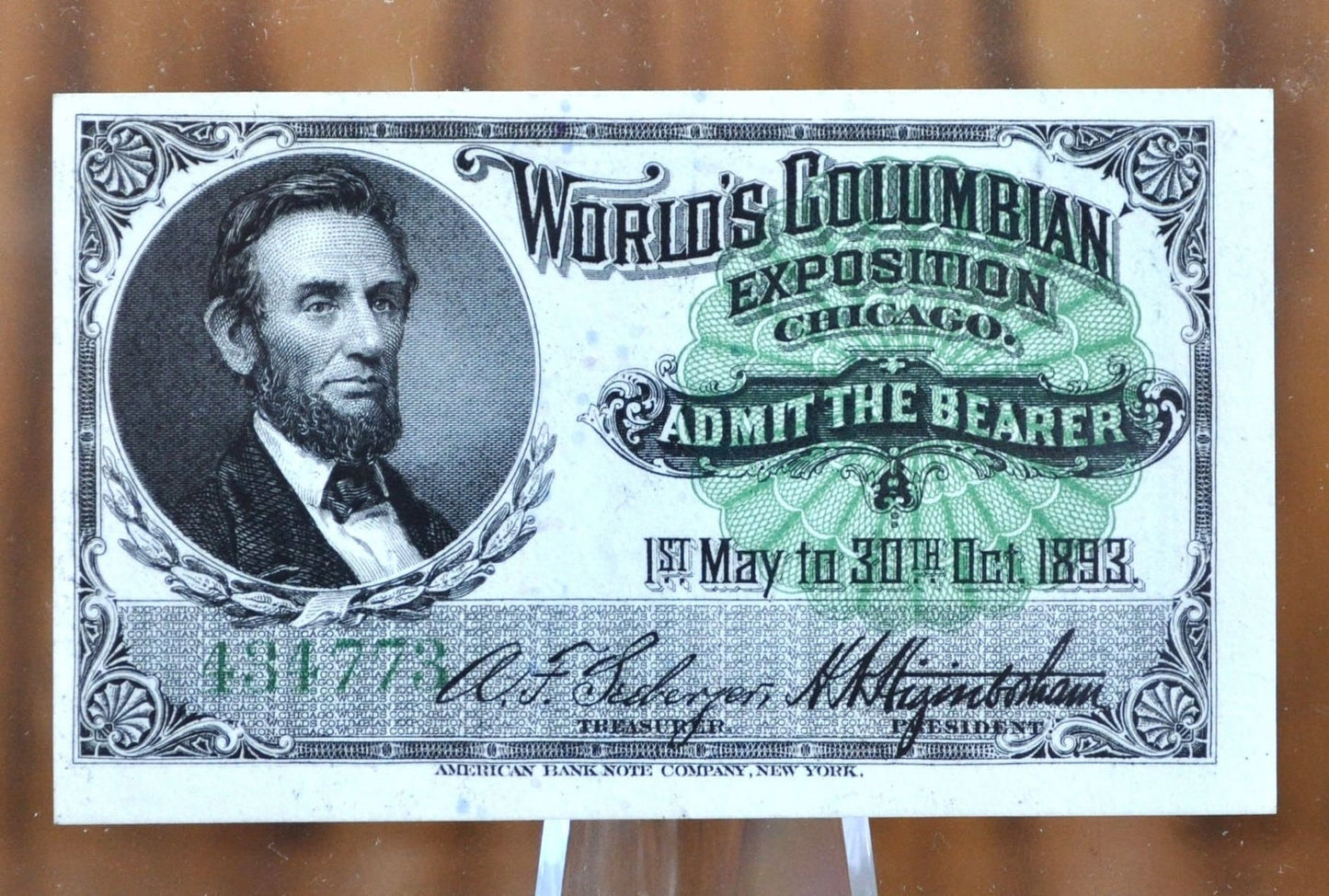 1893 World's Columbian Exposition Chicago Admission Ticket - Lincoln - 1893 World's Columbian Exposition Lincoln Admission Ticket 1893